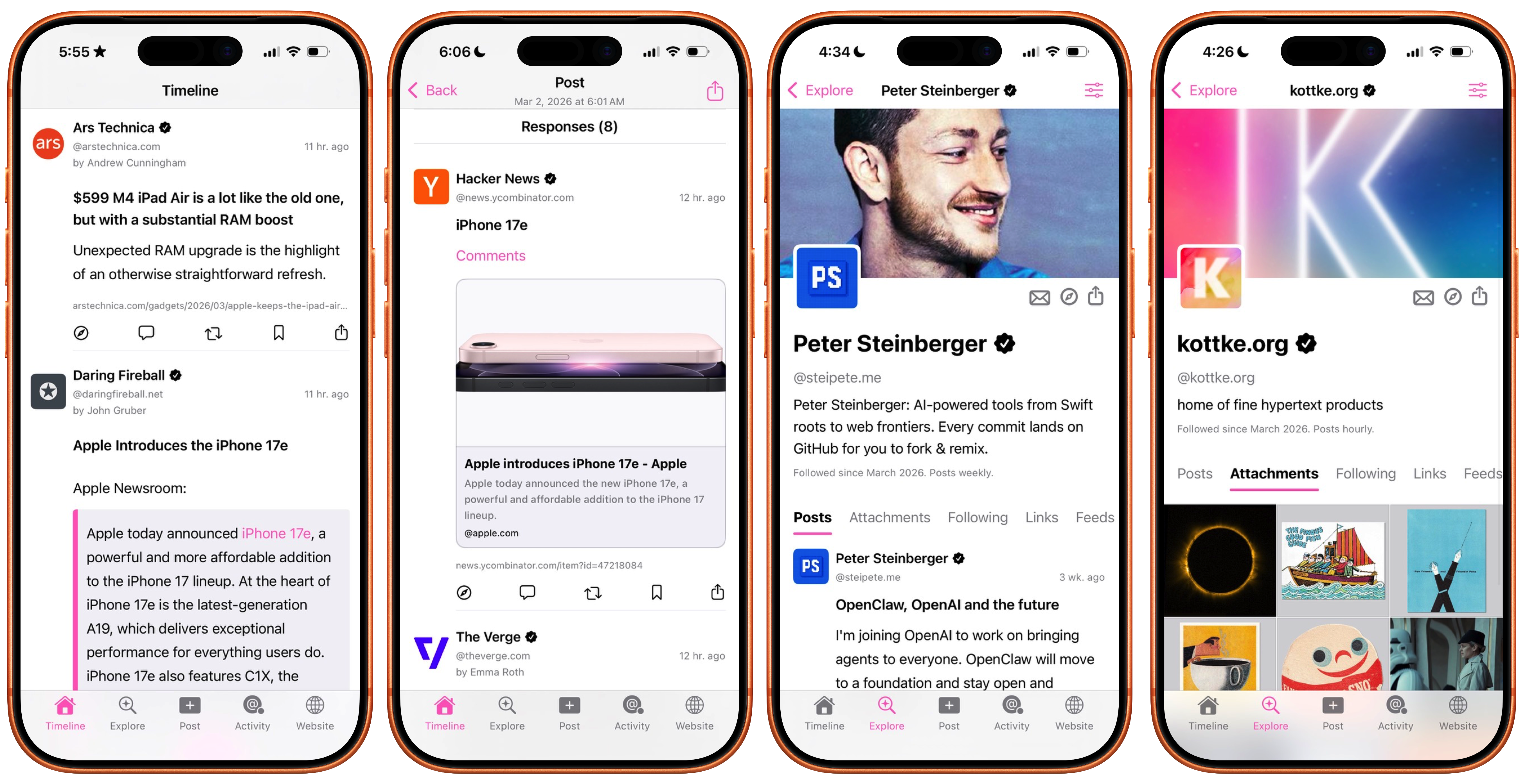 The HyperTexting timeline, responses, profile pages, and media.